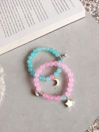 Adjustable Couple Glass Beads Bracelet With Star Moon Charms Adjustable Couple Glass Beads Bracelet With Star Moon Charms