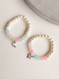 Adjustable Couple Glass Beads Bracelet With Star & moon Charms Adjustable Couple Glass Beads Bracelet With Star & moon Charms
