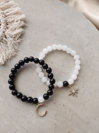 Adjustable Couple Glass Beads Bracelet with Star and Moon Charms Adjustable Couple Glass Beads Bracelet with Star and Moon Charms