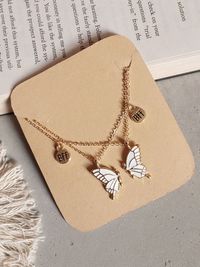 White Butterfly Wings Friendship Necklace With BFF charm White Butterfly Wings Friendship Necklace With BFF charm