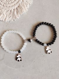 Adjustable Couple Glass Beads Bracelet With Magnetic Hart with Panda Charms Adjustable Couple Glass Beads Bracelet With Magnetic Hart with Panda Charms