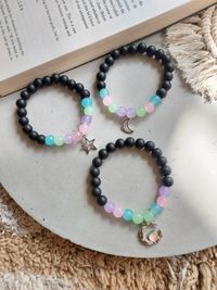 Adjustable Couple Glass Beads Bracelet with Star moon Charms Adjustable Couple Glass Beads Bracelet with Star moon Charms