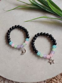Adjustable Couple Glass Beads Bracelet with Star moon Charms Adjustable Couple Glass Beads Bracelet with Star moon Charms