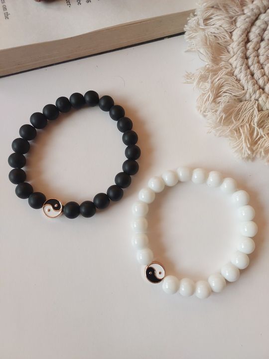 Adjustable Couple Glass Beads Bracelet With  ying yang Charms
