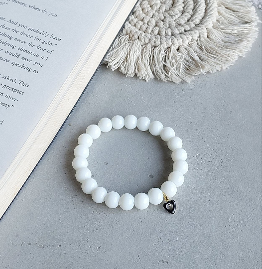 Adjustable  Beads Bracelet with Heart Charms